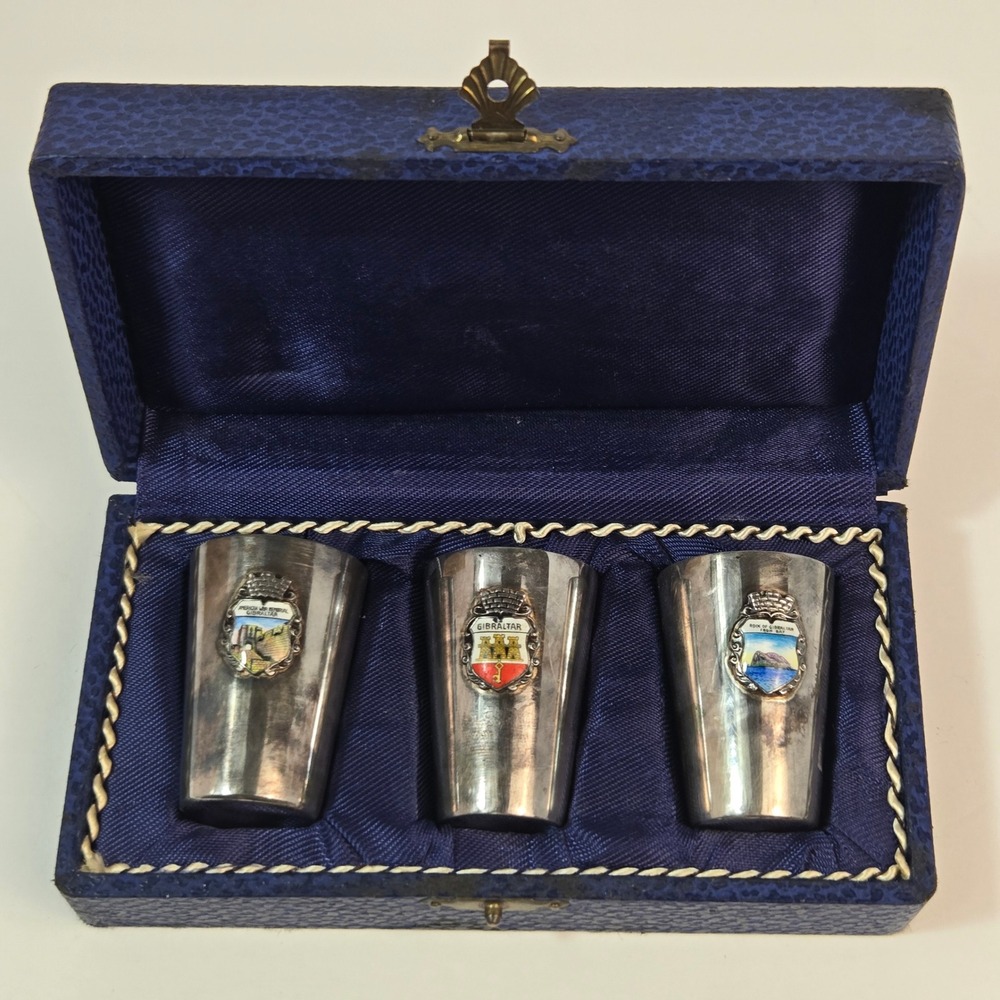 Vintage Gibraltar Souvenir Shot Glass Set of 3 w Original Display Box